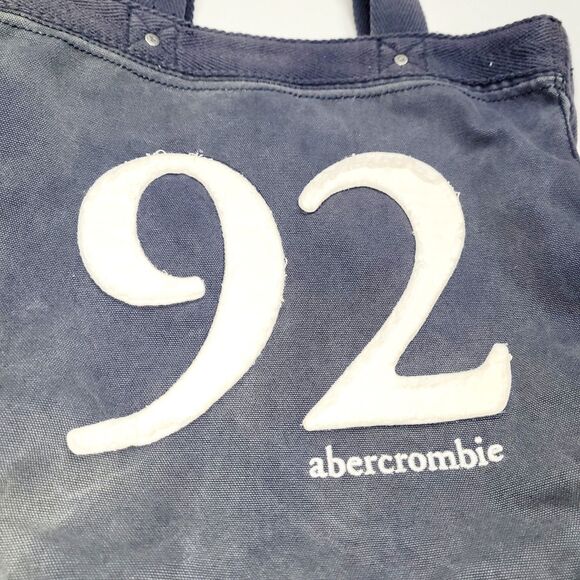 Abercrombie & Fitch Distressed Denim Blue Embroidered Tote Bag w Back Pocket - Picture 3 of 10